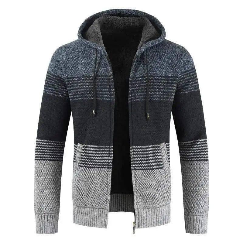 LOVEMI - Lovemi - Men Hooded Stripe Coat Cardigan Male Thick Zipper