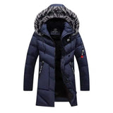 Men's fur collar hooded down jacket-Navy blueC-4