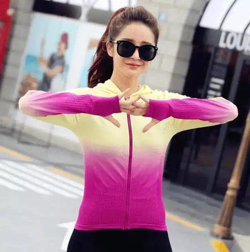 Mermaid Curve Women's Hoodies Running Fitness Jacket Zipper-Yellow-4