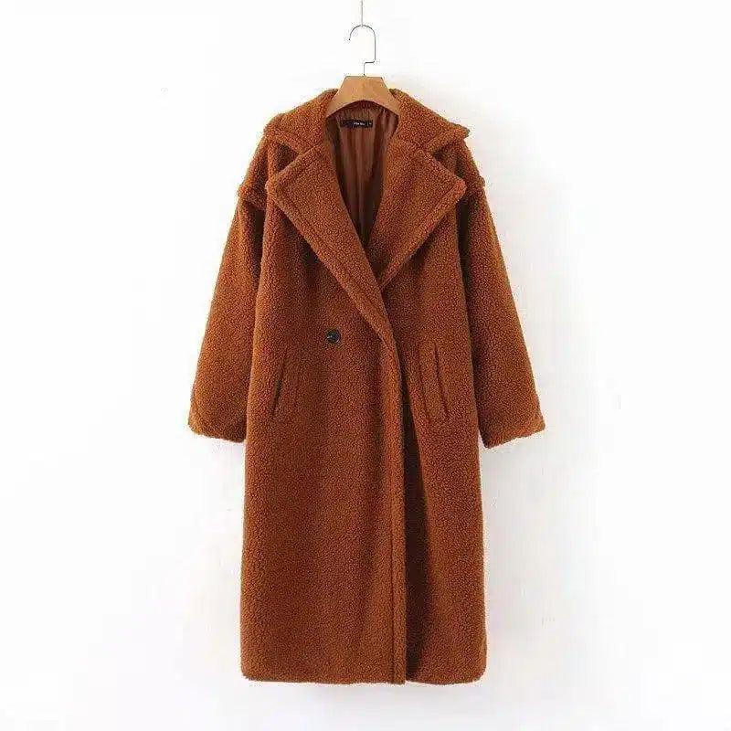 Women's Faux Fur Winter Coat-Brown-3