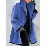 Winter Women's Coat with Contrast Trim-Blue-2