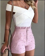 Nail bead shorts-Pink-16