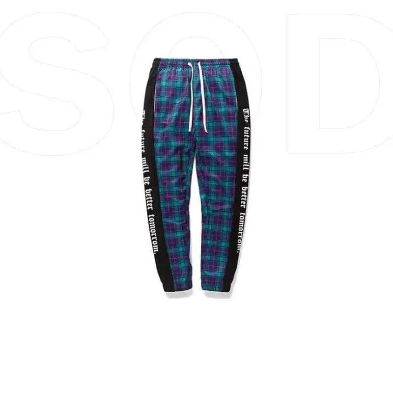 new pants female winter vintage plaid stitching English-Black-2