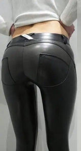 Peach Hip Leather Pants Leggings LOVEMI  Thick black S 