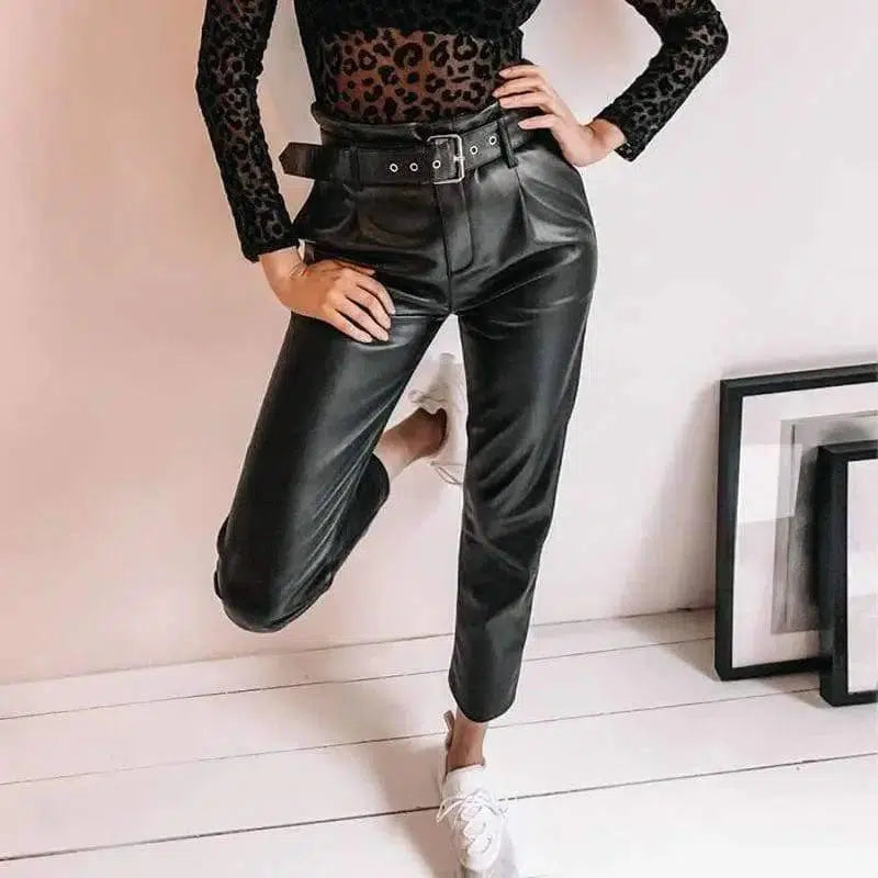 LOVEMI - Lovemi - Personality belt casual leather pants