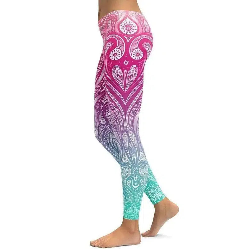 LOVEMI - Lovemi - Pink+Turquoise Mandala Weave Yoga/Workout Leggings