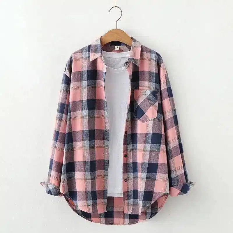 Plaid Cotton Casual Shirt with Pocket-Big fan grid-13