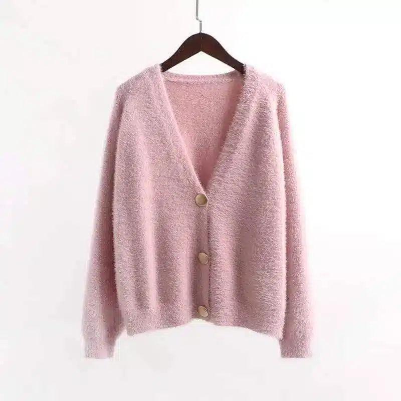 Women's Buttoned Knit Cardigan Sweater-Lotus root starch-7