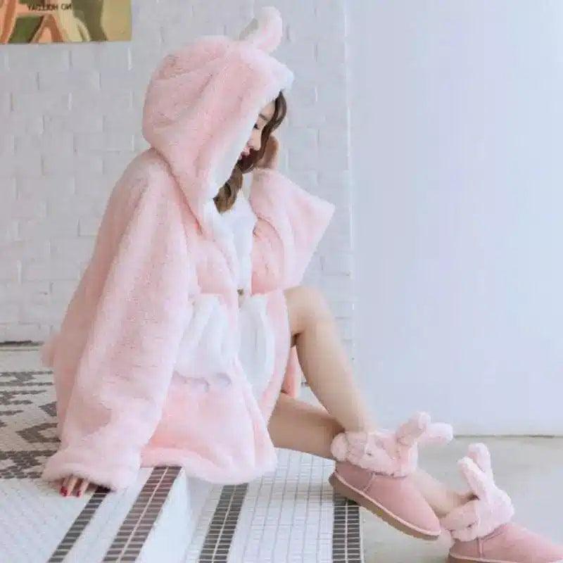 LOVEMI - Lovemi - Plush Rabbit Ears Loose Hooded Plush