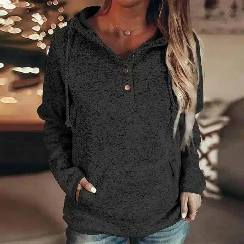 Womens Casual Hooded Pullover Sweatshirt-Black-4