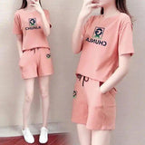 Women's Casual T-Shirt and Shorts Set-Orange-1