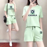 Women's Casual T-Shirt and Shorts Set-Light Green-11