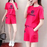 Women's Casual T-Shirt and Shorts Set-Red-13