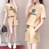 Women's Casual T-Shirt and Shorts Set-Apricot-3