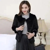 Rabbit fur grass imported seven-quarter sleeve short coat-Black-2