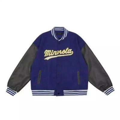 Unisex Varsity Jacket with Snap Buttons-Blue-2