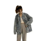 LOVEMI - Lovemi - Retro Ripped Daisy Motorcycle Denim Jacket