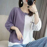 LOVEMI - Lovemi - Round Neck Pullover Slim Slimming Shirt Color