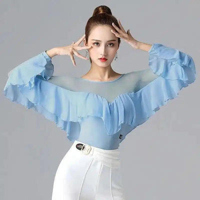 Chiffon Blouse with Ruffle Trim & Bell Sleeves-2colour-2