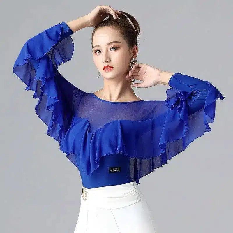 Chiffon Blouse with Ruffle Trim & Bell Sleeves-3colour-3