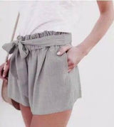 Ruffled Waist Bowknot Decoration Loose Shorts-LightGray-6