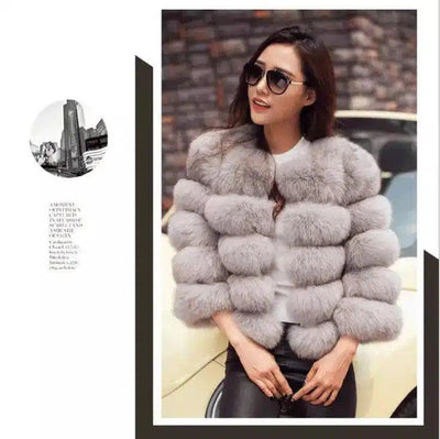 S-3XL Mink Coats Women Winter Fashion FAUX Fur Coat-Gray-5