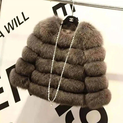 S-3XL Mink Coats Women Winter Fashion FAUX Fur Coat-Dark Gray-9