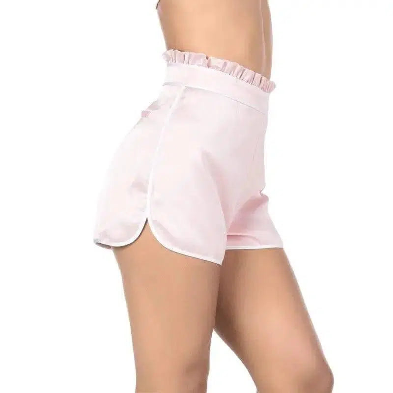 Satin High Ruffled Waist Shorts-1