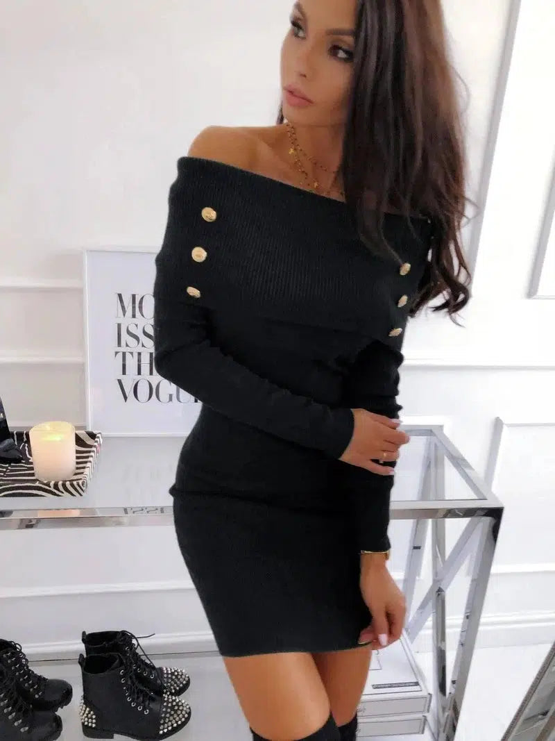 off-the-shoulder tight-fitting hip knit skirt-4