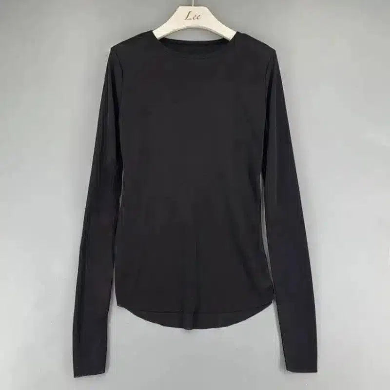 Women's Long Sleeve Crew Neck Top-Black-2