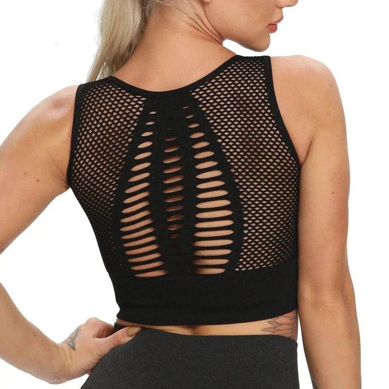 Women's Breathable Mesh Sports Top-Black-1