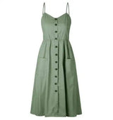 Suspender Button Pocket Halter Dress-Green-16