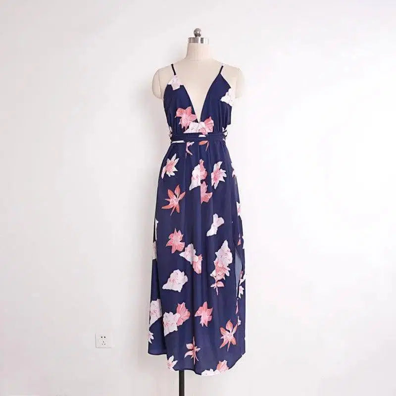 USA SIZE V-neck halter dress Fashion printed bandage-02-31