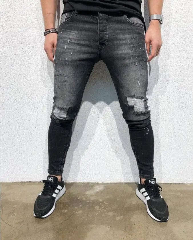 LOVEMI  Lovemi -  Shredded feet jeans side print jeans men