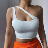 Asymmetrical Women's Sports Bra Top-White-2