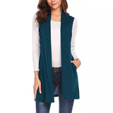 Sleeveless Pocketed Long Vest for Women-Green-3