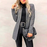 Women's Long Sleeve Mid-Length Coat-Black-2