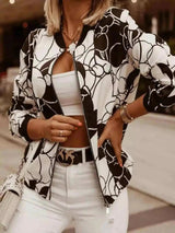 LOVEMI - Lovemi - Slim Long Sleeve Printed Cropped Jacket