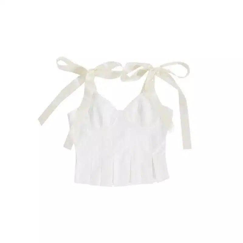 LOVEMI - Lovemi - Sling-shaped Ruffled V-neck Slim-fit White Vest