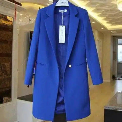 Women's Long Sleeve Mid-Length Coat-Royal blue-5