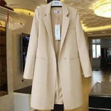 Women's Long Sleeve Mid-Length Coat-Beige-9