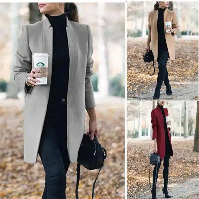 Womens Tailored Long Coat with Turtleneck-1