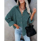 Women's Button-Up Casual Shirt Jacket-Green-4