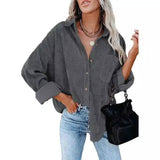 Lovemi -  Solid Color Lapel Pit Strip Casual Jacket Shirt Blousse LOVEMI Grey S 