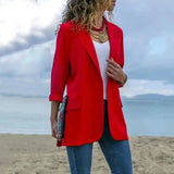 Women's Casual Blazer Jacket with Pockets-Red-3