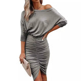 Off-Shoulder Ruched Women's Party Dress-Grey-6