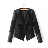 Spliced Faux Leather Suede Jacket Women Black Moto Coat Punk-Black-7