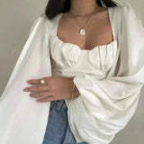 Puff Sleeve Blouse with Square Neckline-1