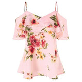 Lovemi -  Strapless floral chiffon shirt Blousse LOVEMI Pink S 