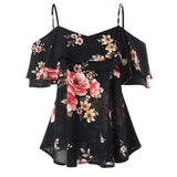 Lovemi -  Strapless floral chiffon shirt Blousse LOVEMI Black S 